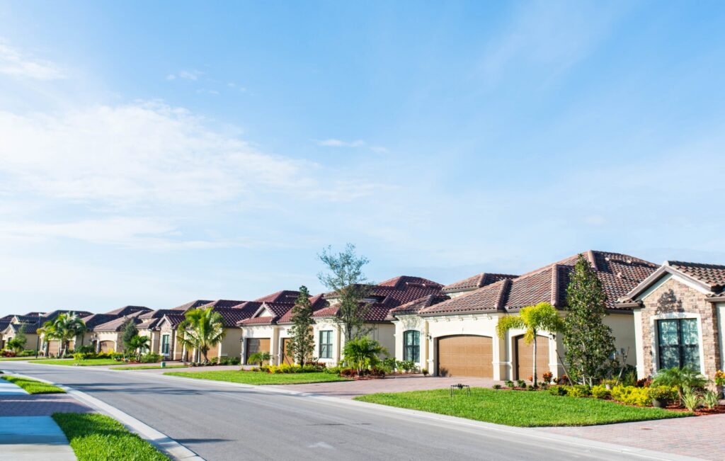 **Alt text:** Residential neighborhood with single-family homes, representing one of the Florida communities served by the Mrs. Grout team for professional tile, grout, and hard surface restoration services.