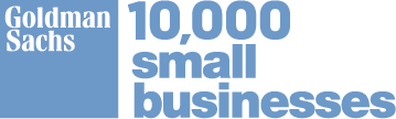 Goldman Sachs "10,000 Small Businesses" logo featuring the program name in large blue text beside the Goldman Sachs logo.